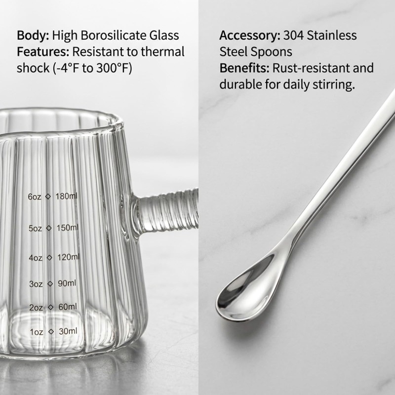 2-Pack 6oz Glass Espresso Measuring Cups with Spoons