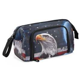 TEAMOMAS Eagle American Flag Pencil Case Large Pencil Pouch Big Pencil Box Pen Bag Organizer Pencil Bags with Zipper for Adults Girls Kids Boys School 034
