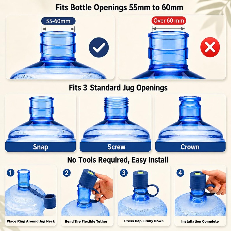 6pcs Silicone 5 Gallon Water Jug Cap Reusable Caps for