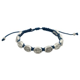 Pulsera tejida de ángel de la guarda y San Miguel Arcángel | Cordón azul y medallas plateadas | Gran regalo católico para primera comunión y confirmación, Sin gemas.