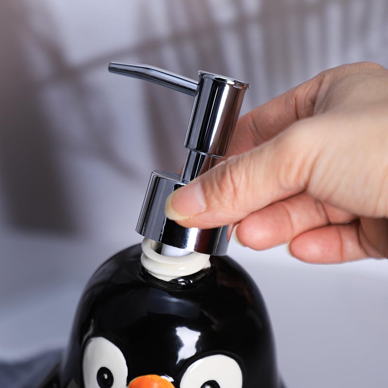 Colias Wing Ceramic Penguin Shape Soap Dispenser with Plastic Pump,