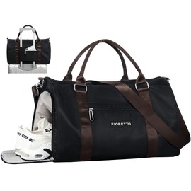 FIORETTO Womens Gym Tote Duffle Bag with Wet Pocket & Shoe Compartment, Sports Duffel Overnight Weekender Hospital Workout Carry on Bag for Girls, Ideal for Travel, Swimming, Dance, Ballet Black