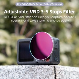 REYGEAK Variable ND Filter for DJI OSMO Action 5 Pro/Action 4,VND 3-5 Stops Lens Filter Combining ND8 ND16 ND32,Multicoated HD Optical Glass,Lightweight Aluminum Alloy Frame