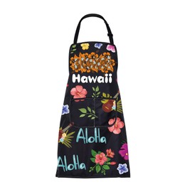 ENSIANTH Hawaii-Schürze, Hawaii-Stil, Aloha-Blumen, Küche, Koch, Backen, Grillen, Schürzen mit Tasche, Hawaii-Liebhaber, Geschenke, Hawaii-Schürze, M