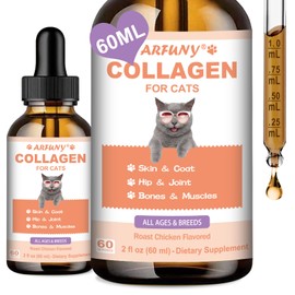 Collagen for Cats - Skin and Coat Supplement - Liquid Grass Fed Collagen for Cats - Hip & Joint, Digestive & Immunity Support - with MSM, Hyaluronic Acid, Biotin - Roast Chicken Flavor, 60 ML