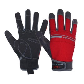 HANDLANDY Work Gloves Mens & Women, Utility Safety Mechanic Working Gloves Touch Screen, Flexible Breathable Yard Work Gloves (L, Red) B085319LGQ