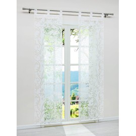 ESLIR Sliding Curtains, Burnout Panel Curtains, Set of 2 Curtains with Loops, Transparent Curtain, White, W x H 57 x 175 cm, Pack of 2