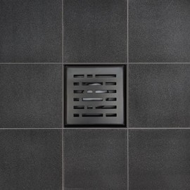 SereneDrains 304 Stainless Steel 4 Inch Square Matte Black Shower Drain Kit with Base Broken Lane for Tile Floor Drain Grate Cover Hair Catcher Trap Strainer Filter (Matte Black, Cast Iron)