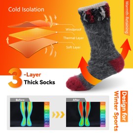 Sunew Women’s Warm Thermal Socks, Unisex Winter Fur Lined Boot Heavy Insulated Heated Thick Slipper Socks for Extreme Temperature, Indoors Outdoors Skiing Christmas Socks,4 Pair Black Red Medium