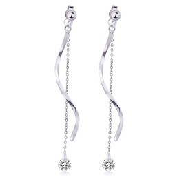 Ms.Swan 925 Sterling Silver Long Tassel Earrings, Long Earrings Silver 925 Women Girls, Sterling Silver, Cubic Zirconia