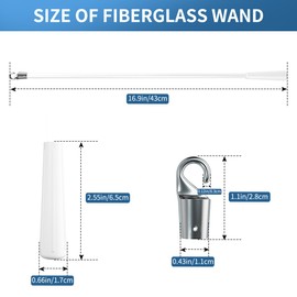 2 Pcs 17 inch Blind Wand, Vertical Blinds Replacement Parts with Hook and Grip, White Fiberglass Blind Tilt Wand, for Windows Curtain Door Shades Opener Accessory
