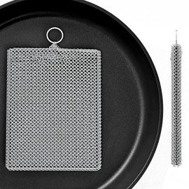 316L Cast Iron Scrubber Cleaner,Chain Mail Scrubber with Silicone Insert,Cast Iron Skillet Scrubber,for Cast Iron Skillet, Cleaning Steel Skillet, Wok, Carbon Steel (8CM*10CM)