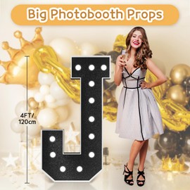 imprsv Marquee Letters Black Birthday Decorations: Large 4 Feet Tall Light Up Letters for Party Decor Baby Shower Big Foam Cardboard Letter J