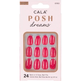 CALA - "Posh Dreams" uñas postizas ovaladas (24 uñas en 12 tamaños, carmesí)