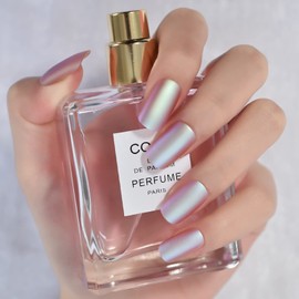 ELEVENAIL Light Pink Purple Chrome Press on False Nails Medium Length Squoval Salon DIY Manicure Reusable Fake Acrylic Nail Art Tips for Daily Office Home