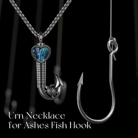 DAYLINLOVE Fising Urn Chain for Ashes 925 Sterling Silver Fishing Hook Abalone Shell Pendant Necklace Cremation Memorial Keepsake Jewellery for the Ashes Loved People for Women