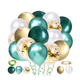 Pack of 80 Balloons Green White Gold Balloons Golden Confetti Metallic Balloons Latex Balloons for Birthday Decoration Wedding Party Decoration Children's Birthday