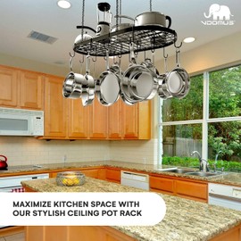 Vdomus Heavy-Duty Hanging Pot Rack - 33x17 Inches - Stylish Black Alloy Steel Ceiling Storage with 15 Hooks - Organize Kitchen Cookware and Utensils - Space-Saving Mounted Overhead Holder