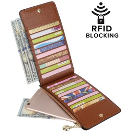 YALUXE Women's RFID Blocking Genuine Leather Wallet Billfold Credit Card Holder Organizer with Zipper Pocket for Phone