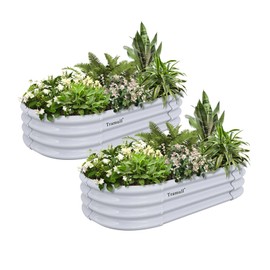 Tramull 2 Pack 4x2x1FT Galvanized Raised Garden Bed Kit Oval Metal Ground Planter Box Outdoor Bottomless Planter Raised Beds for Vegetables Flowers Herbs Fruits, Gray