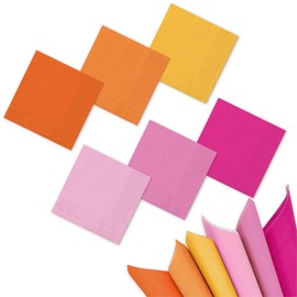 Whaline 120Pcs Orange Pink Cocktail Napkin 6 Colors Multi Color Beverage Paper Napkin 5 * 5 Inch Orange Disposable Napkin for Tequila Sunrise Home Bar Baby Shower Table Party Decor