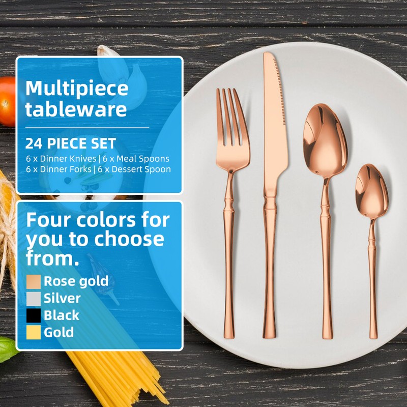24-Piece Stainless Steel Utensils Set Include Forks Knives Spoons Silverware