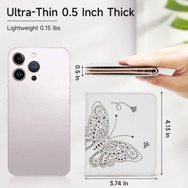 KITEVIUN Wallets for Women RFID Blocking Slim Bifold Womens Wallet Mini Compact with Zipper Butterfly Design Wallet Women White