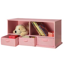 Badger Basket Five Shelf Stackable Toy Storage Organizer with Three Fabric Bins - Pink