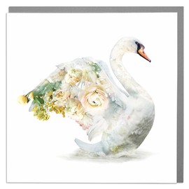 Lola Design - Wildlife Botanical Greeting Cards, Swan Design - Suitable for Birthdays, Congratulations or Any Special Occasions - Blank Inside with Grey Envelope - 150mm x 150mm