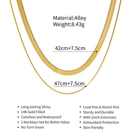 prgislew Herringbone Necklace for Women/Dainty Gold Necklace,14k Gold Plated SnakeGold Herringbone Chain Choker Necklaces,Simple Fashio Gold Layered Necklaces,Gold Jewelry Gift for Women