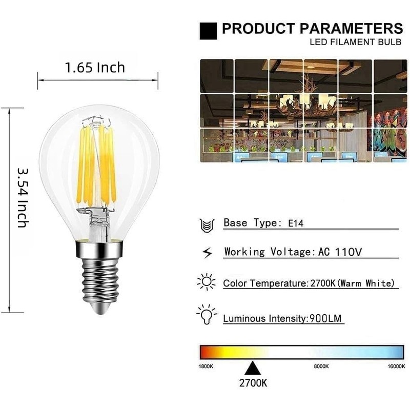 E14 6W Dimmable G45(G14) Globe LED Bulb Edison Incandescent 60