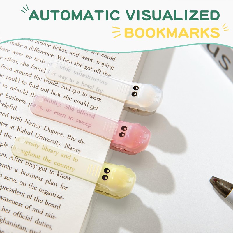 3pcs Automatic Bookmark, Book Marks for Reading Women, Non-Slip Visualized