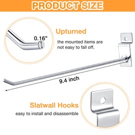Therwen 100 Pcs Heavy Duty Slatwall Panel Hooks 10 Inch Hanging Slatwall Accessories Metal Hanging Hooks Silver Commercial Grade Hanger for Garage Shop Retail Display