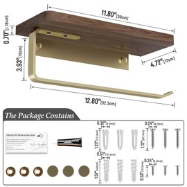 Danpoo Brushed Gold Paper Towel Holder Wall Mount, with Natural Walnut Shelf – Elegant Kitchen & Bathroom Organizer