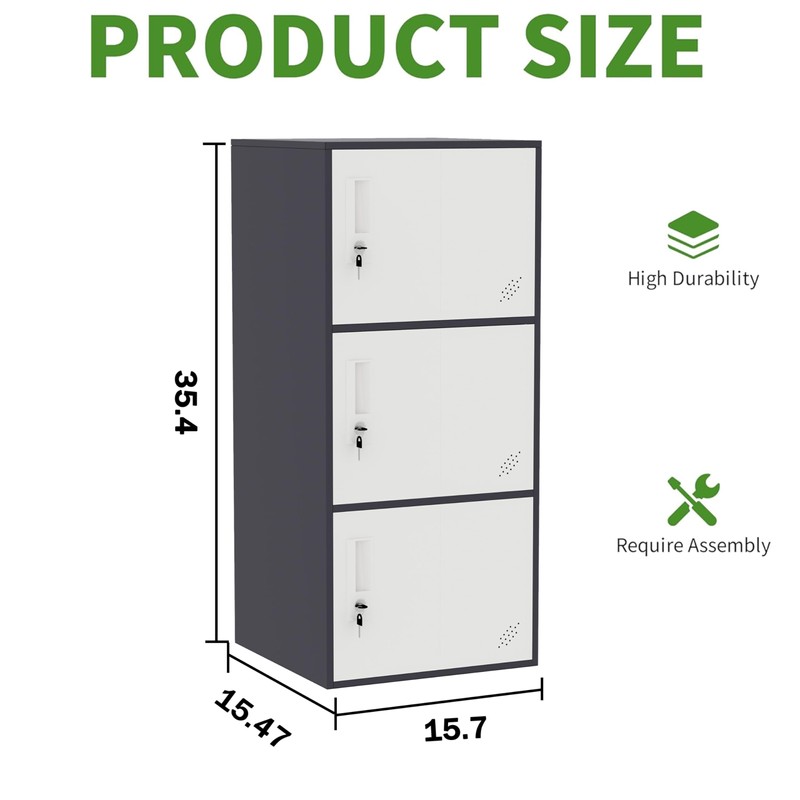 WISUNO 3 Door Vertical Stackable Storage Cabinet with Lock,Anti-Failing Device,