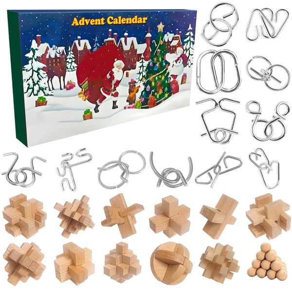 Brain Teaser Advent Calendar 2026-24-Day Christmas Countdown Box with IQ