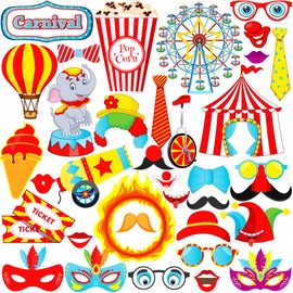 KatchOn Huge Carnival Photo Booth Props - Pack of 35 | Circus Photo Booth Props for Party Decorations