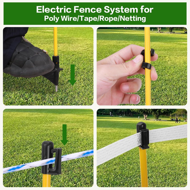 CYM-INSIST 24Pcs 48in Fiberglass Step-in Electric Fence Posts