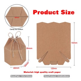 Allbusky 50PCS Kraft Paper Candy Boxes, Hexagon Sweet Wedding Favour Boxes, DIY Party Gift Boxes, DIY Party Packs, Creative Paper Treat Boxes for Christmas Party Decorations
