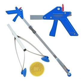 ArcMate EZ Reacher Deluxe SAF-T-LOK Indoor Reacher Grabber, Pistol Grip, 5-lb. Pickup Capacity, XL 4.5" Wide Jaw, Includes DangEZ Strap, Heat Resistant Food Grade Silicone Cup Tips, Blue, 42" (340LOK)