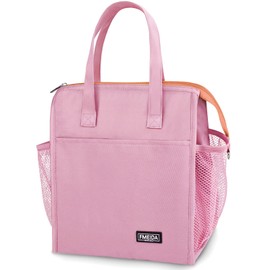 Fmeida Lunch Bag Women - Leakproof Insulated Lunch Tote Bag Reusable Lunch Bags Large Aesthetic Lunch Bag Multipocket Cooler Lunch Bag Lunch Box for Work Hiking Beach Picnic - Pink