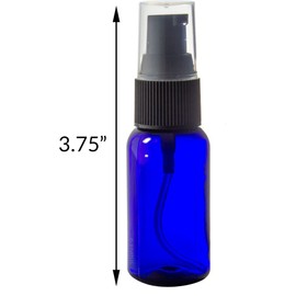 Cobalt Blue 1 oz Boston Round PET Bottles (BPA Free) with BlackTreatment Pump (12 Pack) + Labels