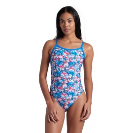 ARENA Performance Multi Camo Women's Swimsuit Challenge Back One Piece MaxLife Training Suit Competitive Ladies Bathing Suit, Blue River/White Multi, US Size 34