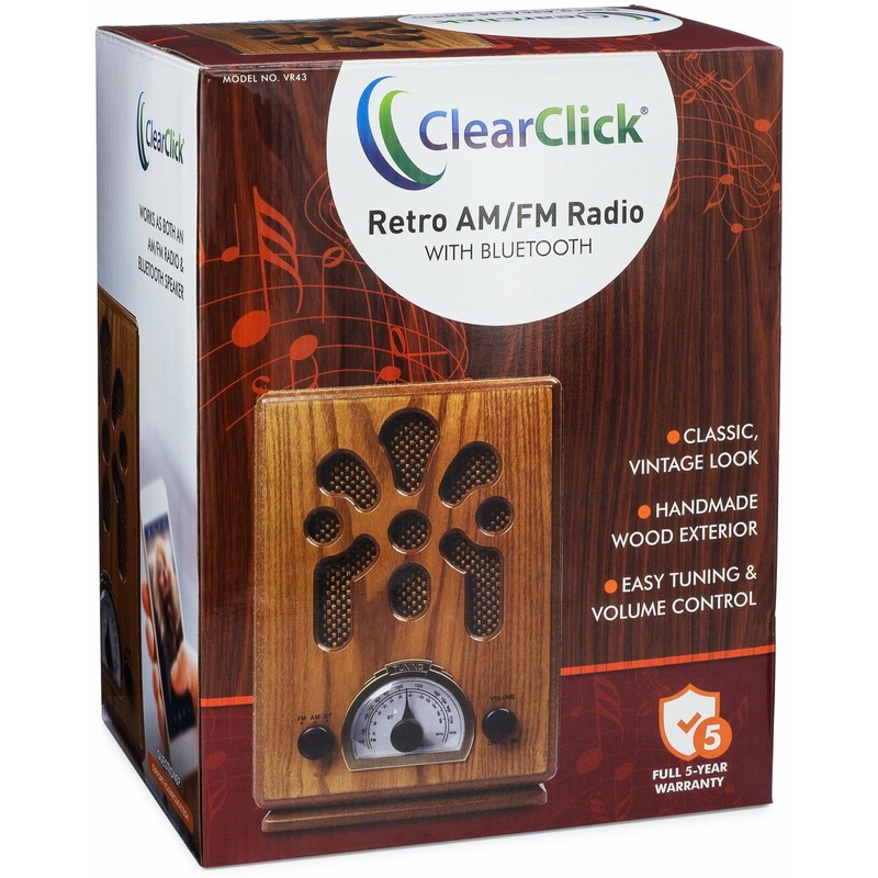 ClearClick Classic Vintage Retro Style Handmade Wooden AM/FM Radio w/