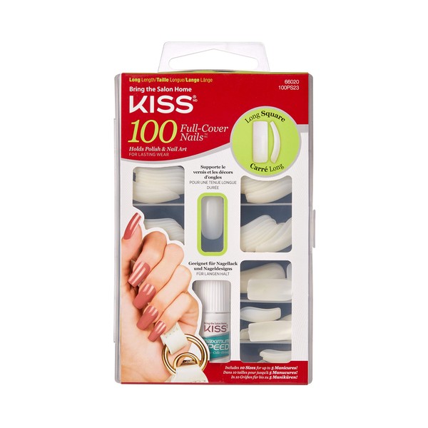 KISS 100 Acrylic Plain Full-Cover Nails (1 PACK, Active Long Square)