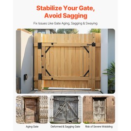 VEVOR Gate Corner Brace Bracket, Anti Sag Gate Frame Hardware Kit, Gate Frame Brace Bracket with Latch Lock Rope, Latch Lock, for Shed Doors, Corral Gates, Driveway Gates, Wood Windows, Iron, Black