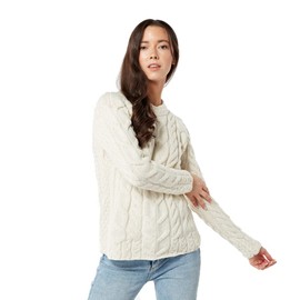 Aran Woollen Mills - Carraig Donn Ladies Irish Multi Cabled Raglan Super Soft Merino Wool Sweater (X-Large, Natural)