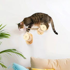2 Pack Cat Shelves for Wall, Wall Mounted Cat Furniture, Large Cats Set with Fukumaru Cat Wall Steps, Wooden Material, 28.5 cm Long, Easy to Install