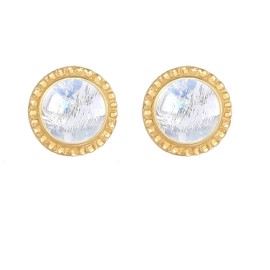 Women's Earrings Silver Stud Earrings Round (9mm) with Moonstone for Women and Girls, 925 Sterling Silver Gold Plated Stud Earrings for Women in Boho Style, Golden Birthstone Earrings, Sterling
