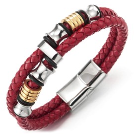 COOLSTEELANDBEYOND Double-Lap Braided Leather Bracelet Men's Bracelet Leather Sweatband Stainless Steel Clasp, Leather, Non-applicable